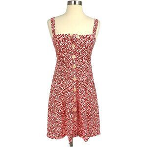 Sezane Jade Dress Daisy Print Size 34 XS Red White Buttons Sleeveless Sundress